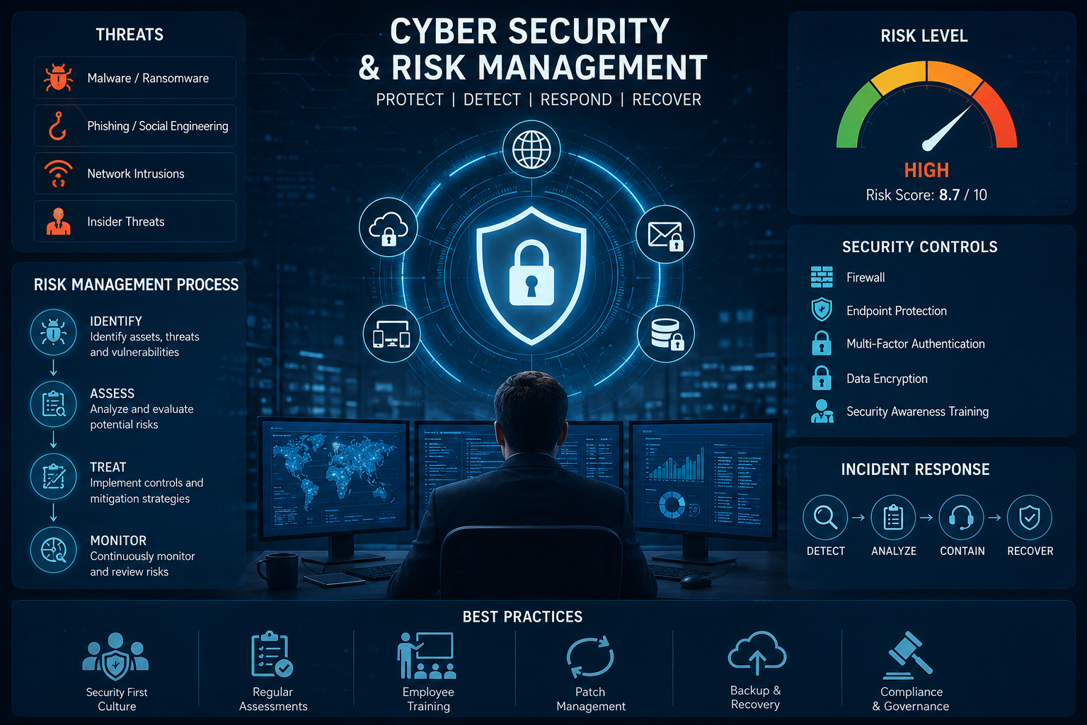 A cybersecurity and device protection illustration